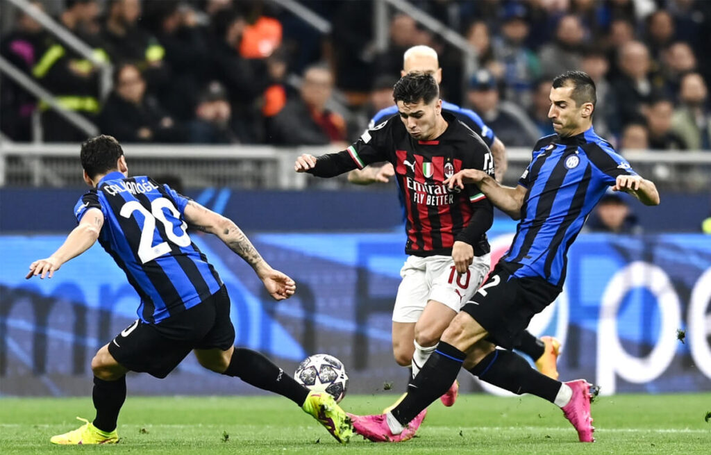 Brahim Diaz in azione durante Inter-Milan, semifinale di ritorno di Champions League. (Credit: Image Photo Agency)