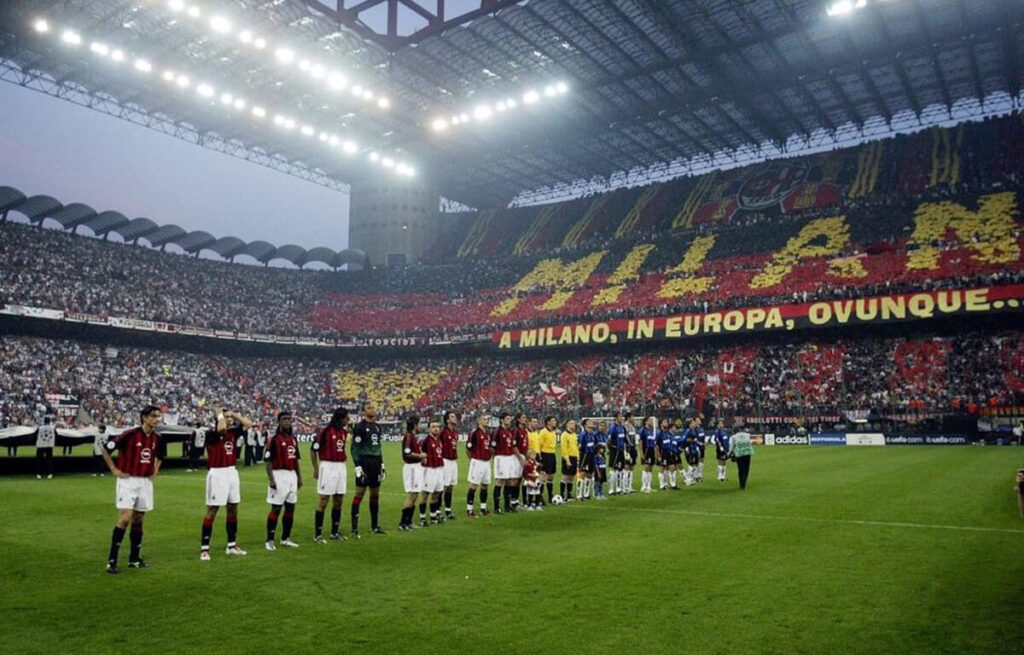 La coreografia del derby di Champions Milan-Inter del 2003.