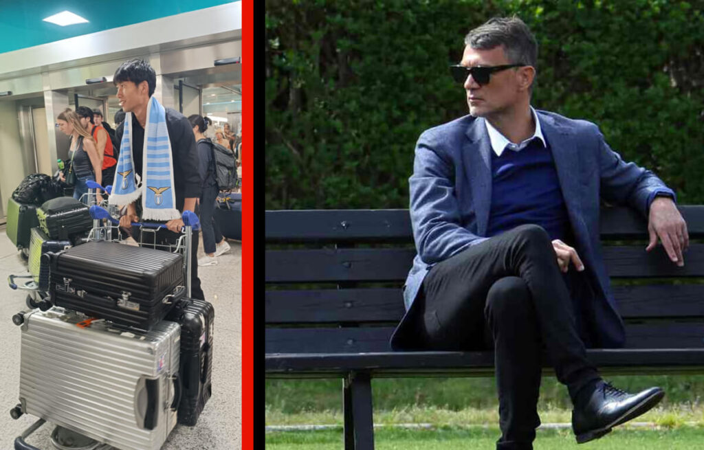 Daichi Kamada a sinistra, Paolo Maldini a destra.