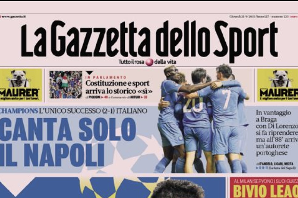 Gazzetta dello Sport di giovedì 21 settembre 2023