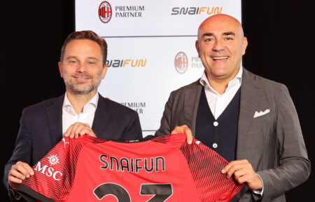 Milan, ecco il contributo dello sponsor SNAIFUN L'ad del Milan Giorgio Furlani e Fabio Schiavolin, amministratore delegato di Snaitech