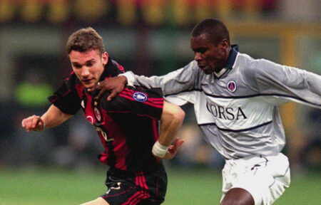 Shevchenko e Cissé Milan PSG 2001