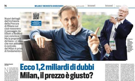Cessione Milan, Tuttosport: 1,2 miliardi di dubbi. È il prezzo giusto? Cessione Milan, giusto il valore di 1,2 miliardi?