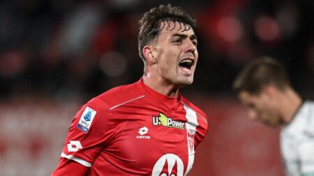 milan, daniel maldini corre ed esulta con la maglia del monza