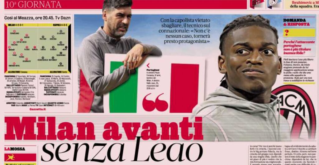 Verso Milan-Napoli, Paulo Fonseca avanti senza Rafael Leao: scontro totale tra i due? La situazione