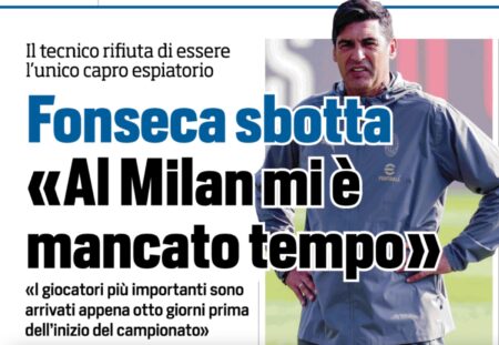 Milan, Paulo Fonseca non ci sta: non mi è stato dato tempo. L’attacco